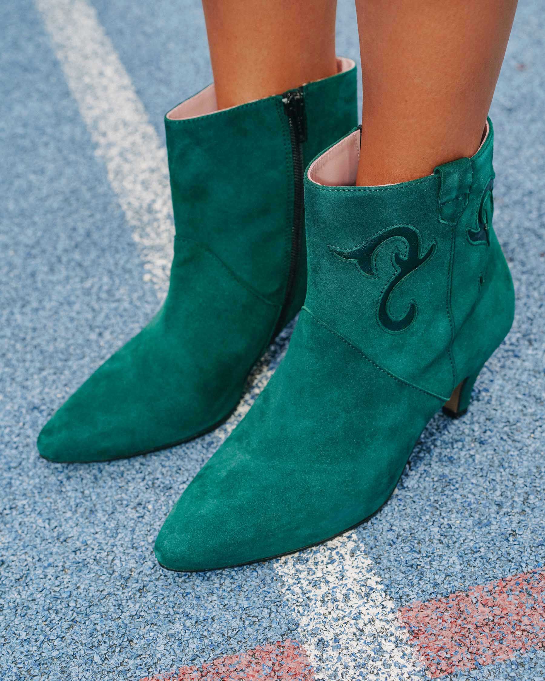 Coralie Masson Darla bottines cuir vert talon 5 cm