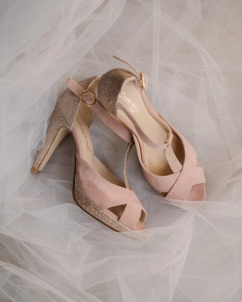 Dessine Moi Un Soulier salomé rose poudré doré velours