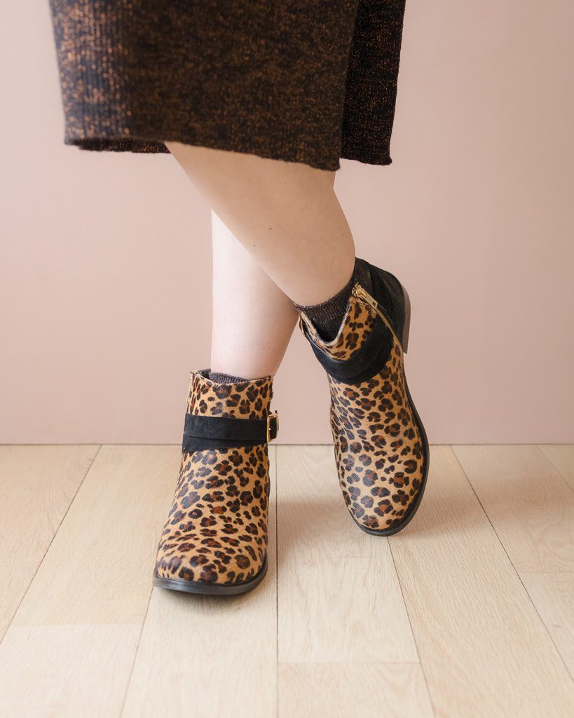 Dessine Moi Un Soulier Carla bottine plate velours léopard