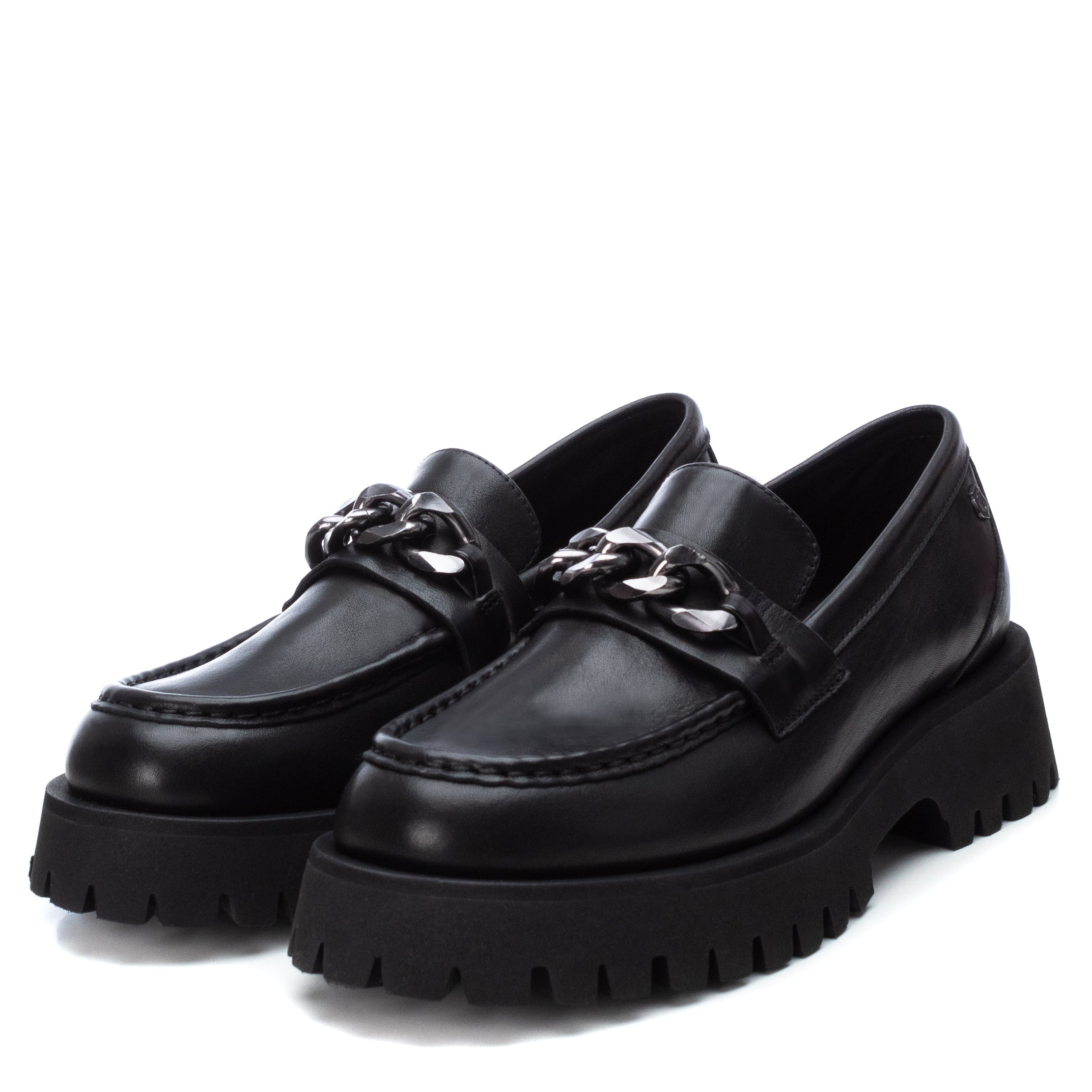 Carmela 16035801 mocassin femme cuir noir chaîne