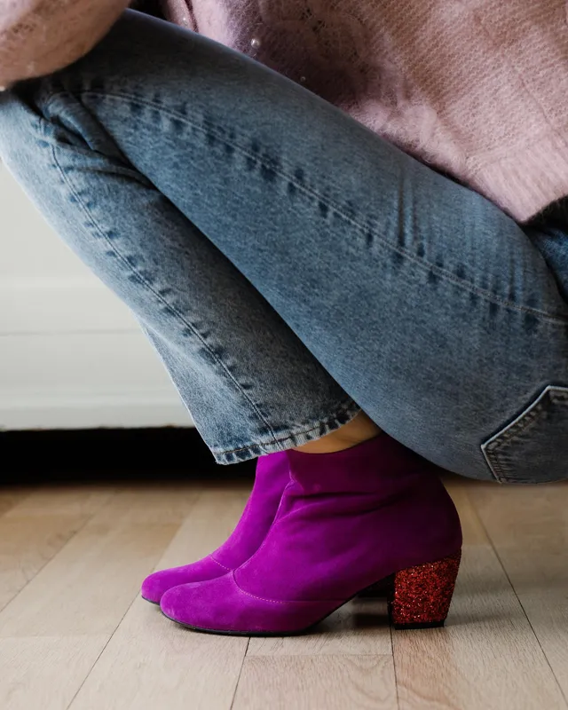 Dessine Moi Un Soulier bottine velours rose vif glitter rouge 38
