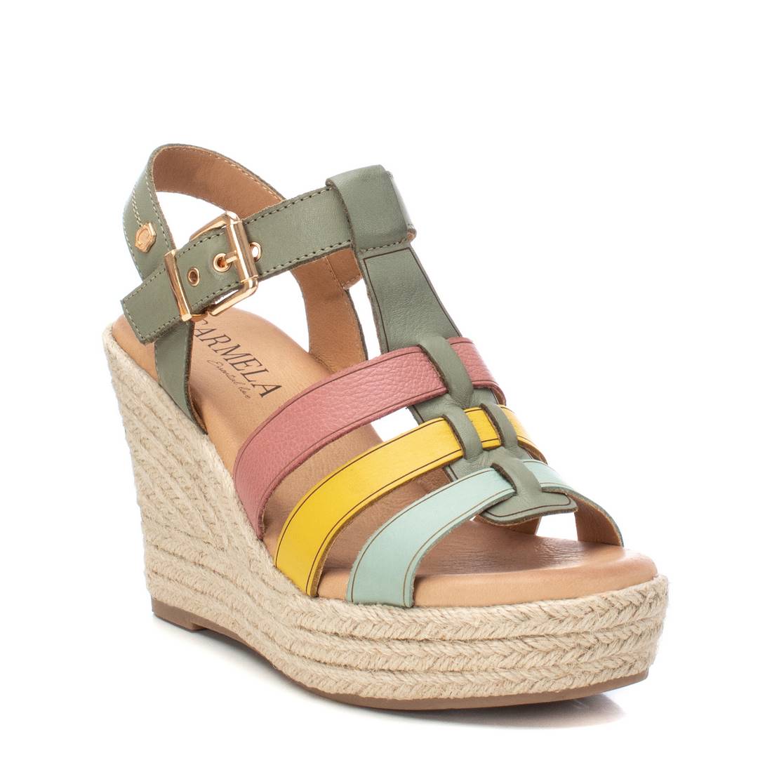 Carmela 16162203 sandales cuir vert compensées