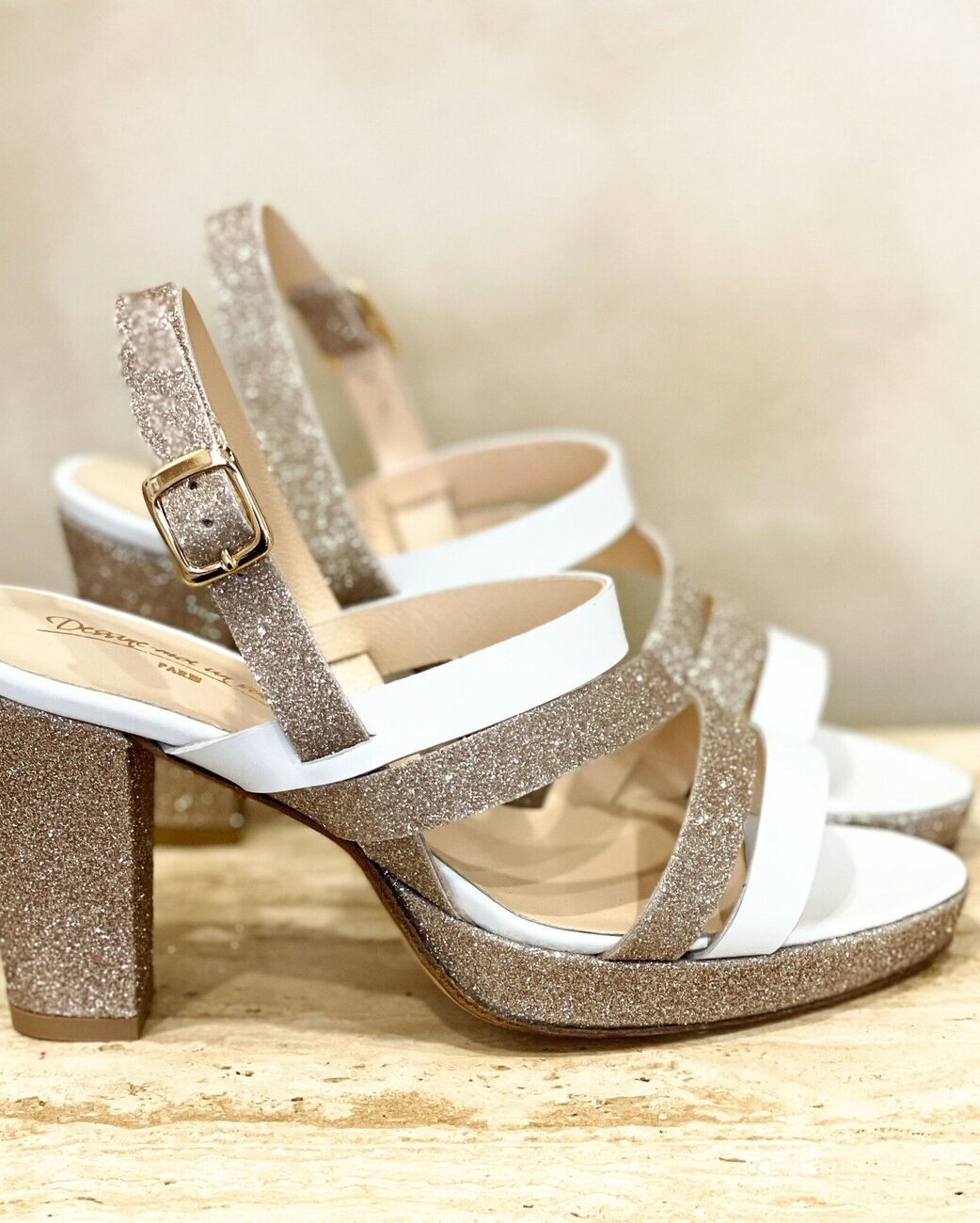 Dessine Moi Un Soulier Emma sandales plateforme cuir blanc paillettes