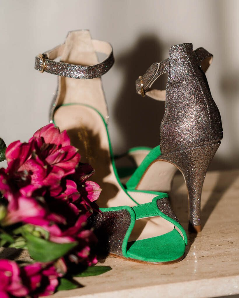 Dessine Moi Un Soulier Charlotte sandales hautes paillettes émeraude