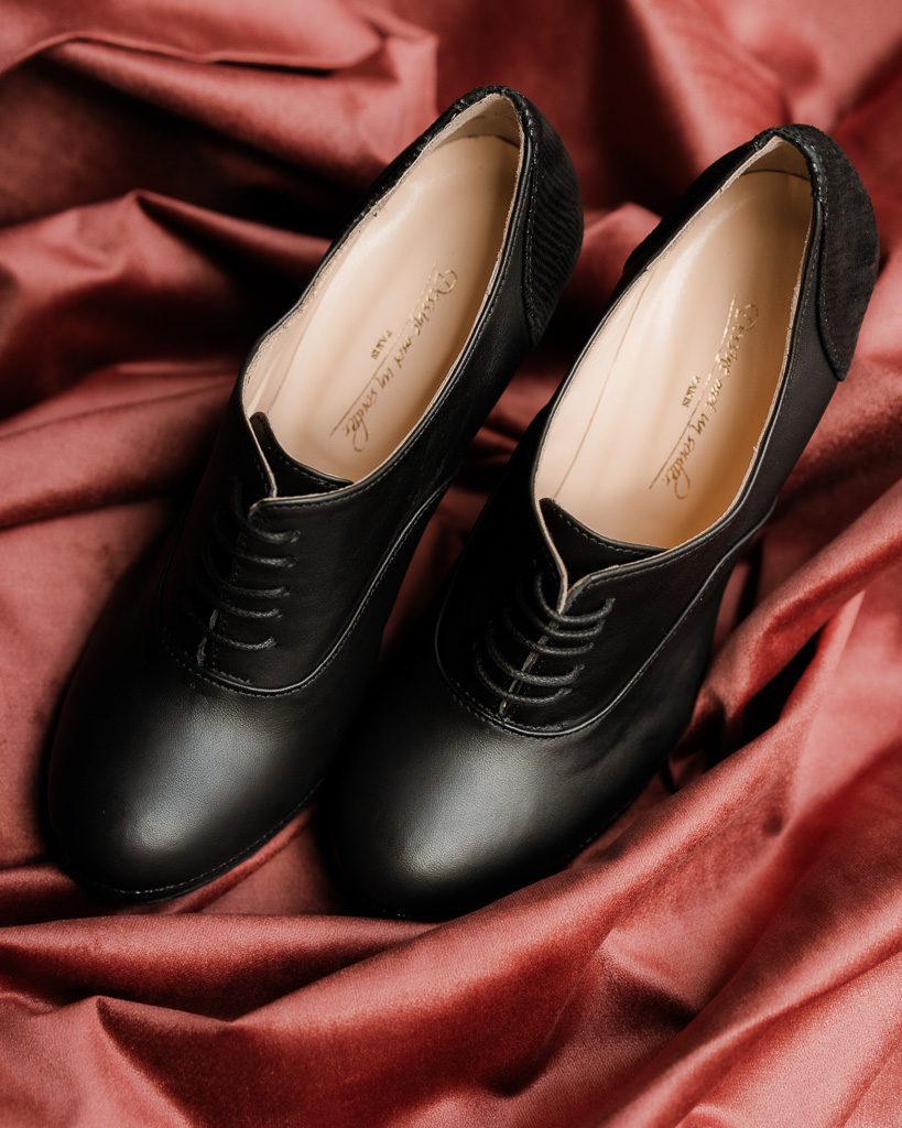 Dessine Moi Un Soulier richelieu plateforme cuir noir vipérine