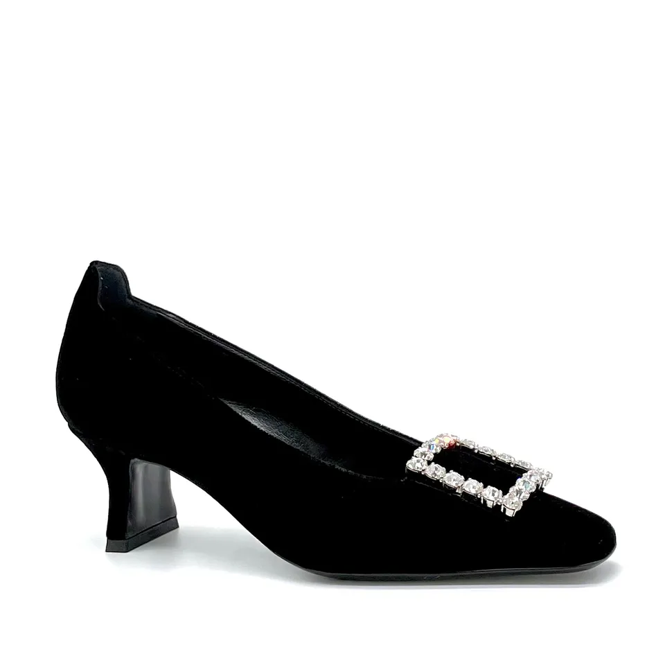 Elata 53512 escarpins velours noir boucle bijou 5,5 cm