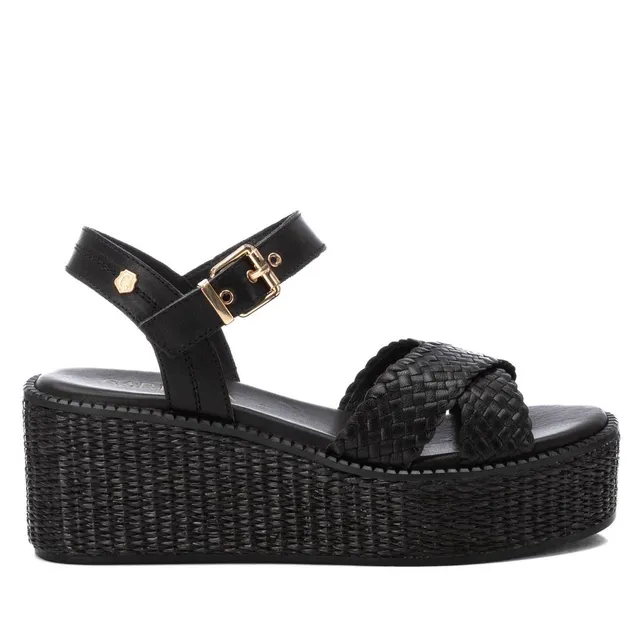 Carmela 16236102 sandales compensées noires cuir véritable