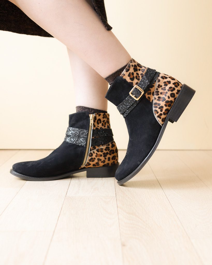 Dessine Moi Un Soulier boots Carla velours noir léopard