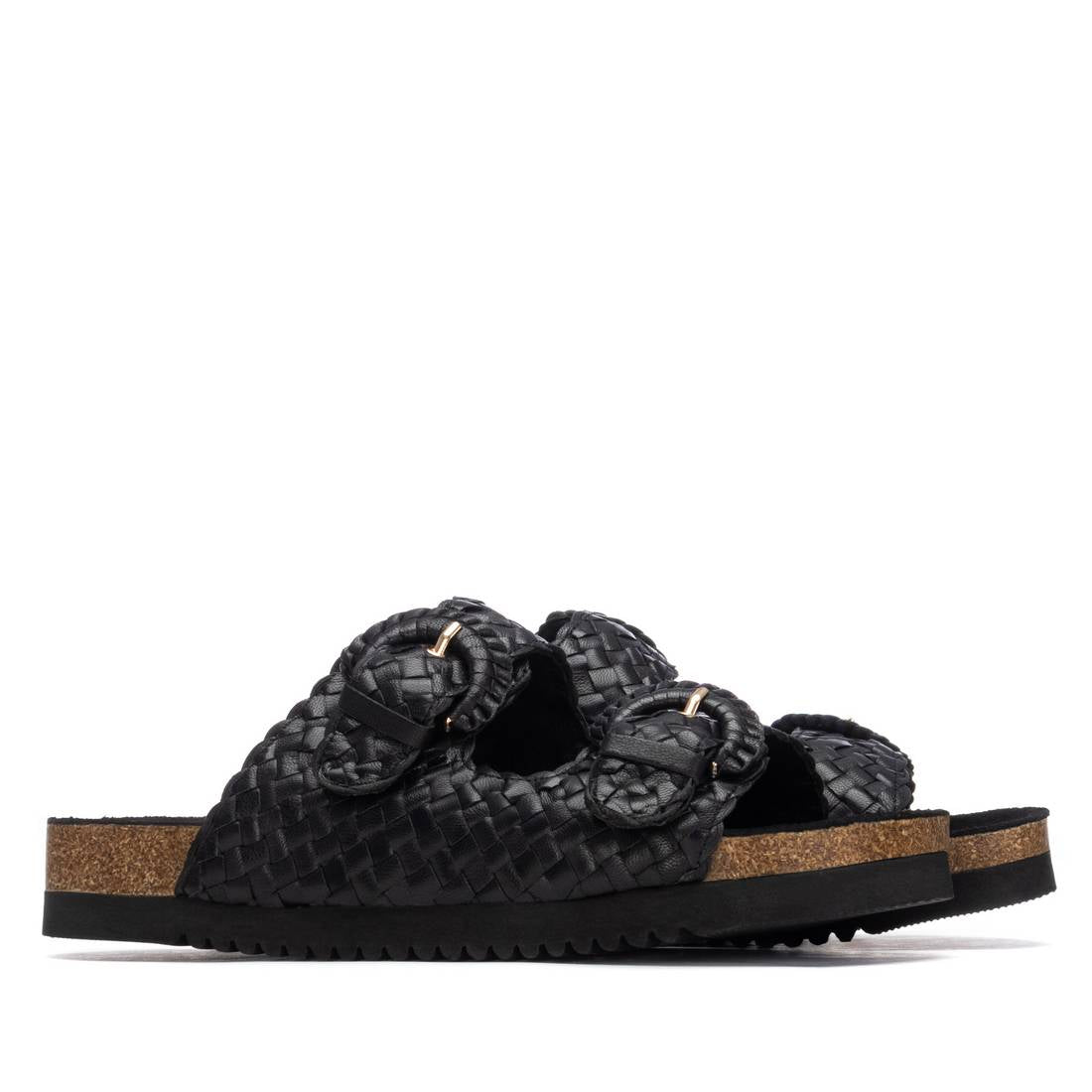 Carmela 16328703 sandale femme noire cuir tressée