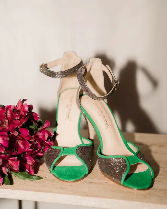 Dessine Moi Un Soulier Charlotte sandales hautes paillettes émeraude