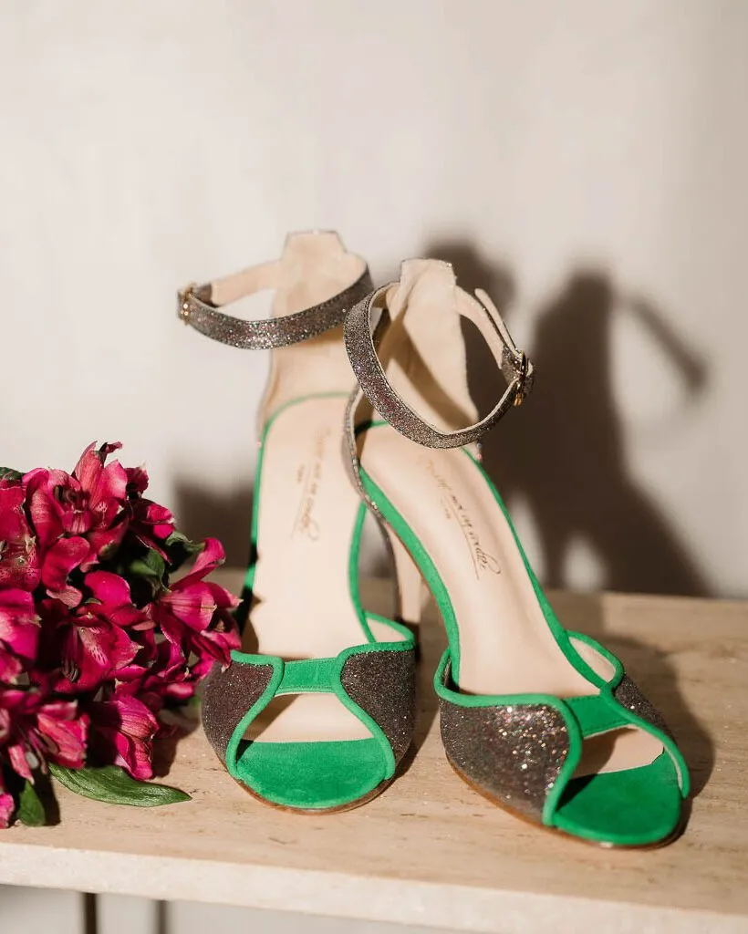 Dessine Moi Un Soulier Charlotte sandales hautes paillettes émeraude