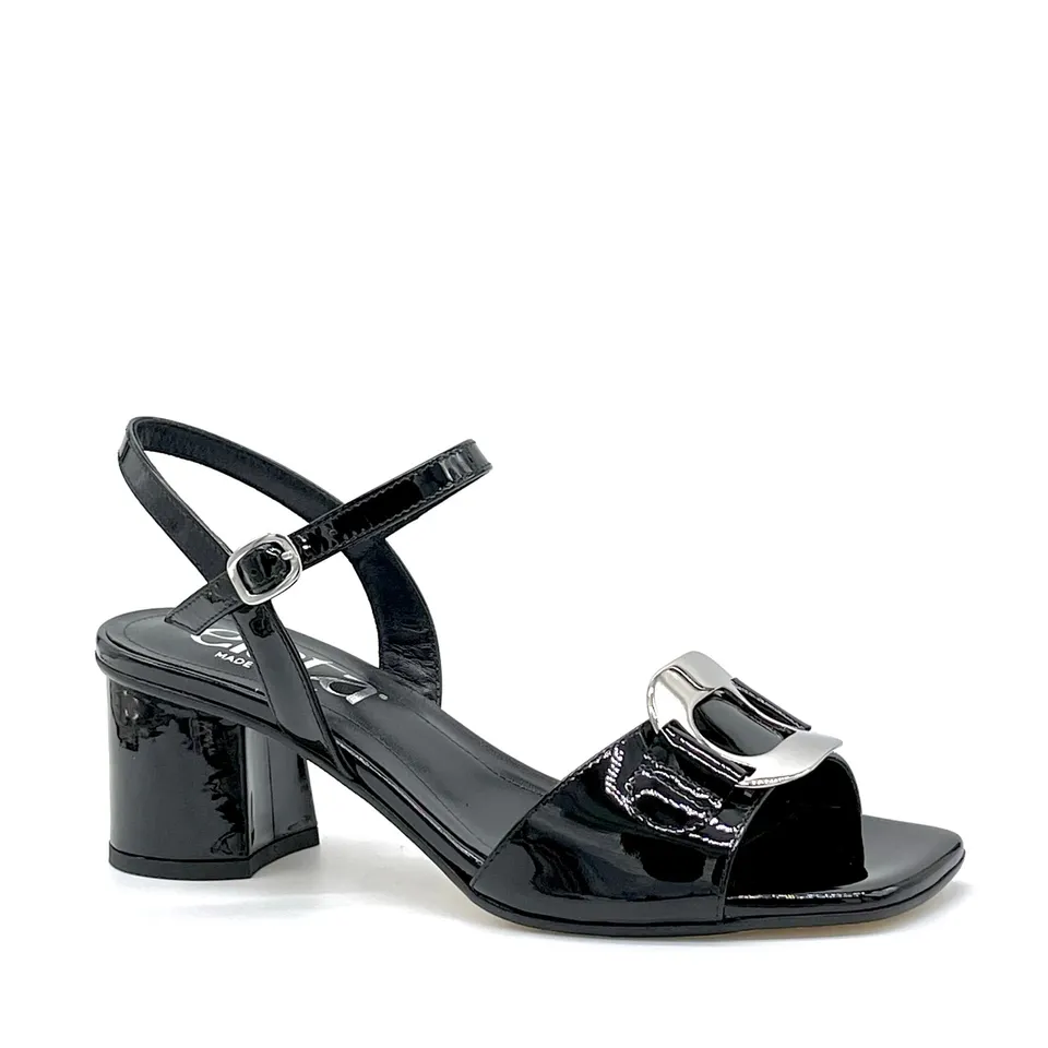 Elata 15162 sandales vernis noir argent talon 5,5 cm
