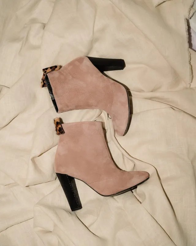 Dessine Moi Un Soulier bottine talon velours rose léopard