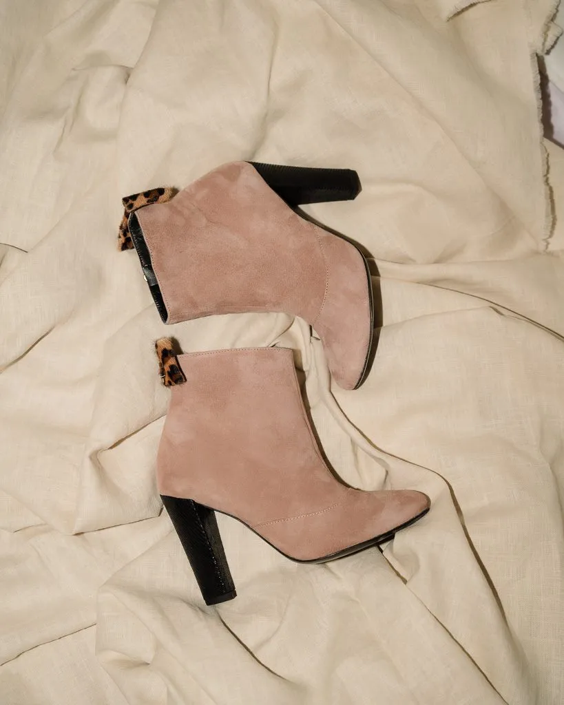 Dessine Moi Un Soulier bottine talon velours rose léopard