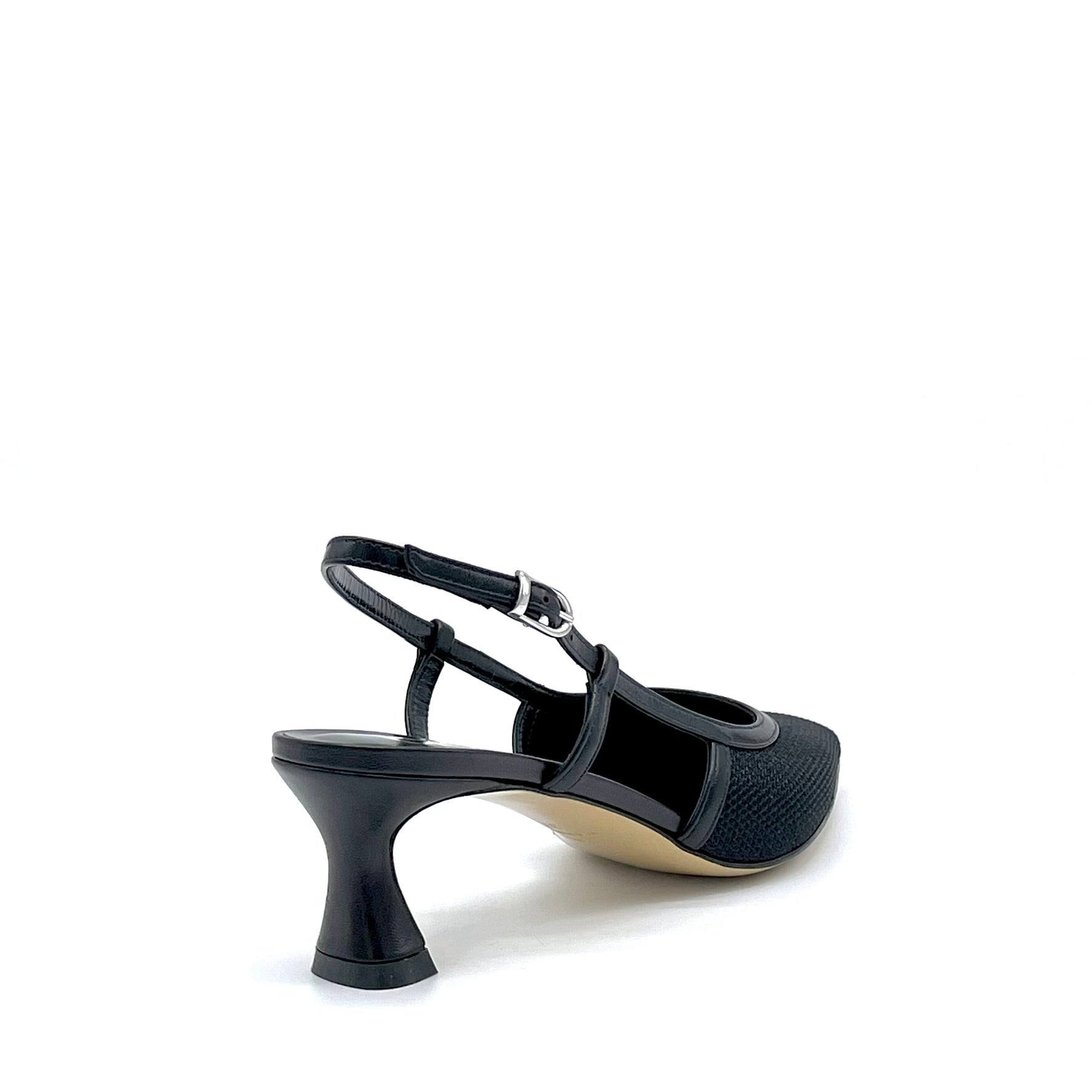 Slingback Elata 16154 cuir piqué noir talon 5,5 cm