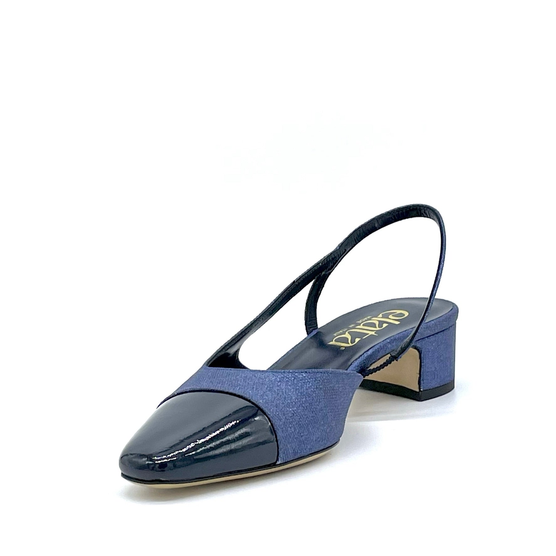 Elata 14167 slingback bleu laminé verni talon 3,5 cm
