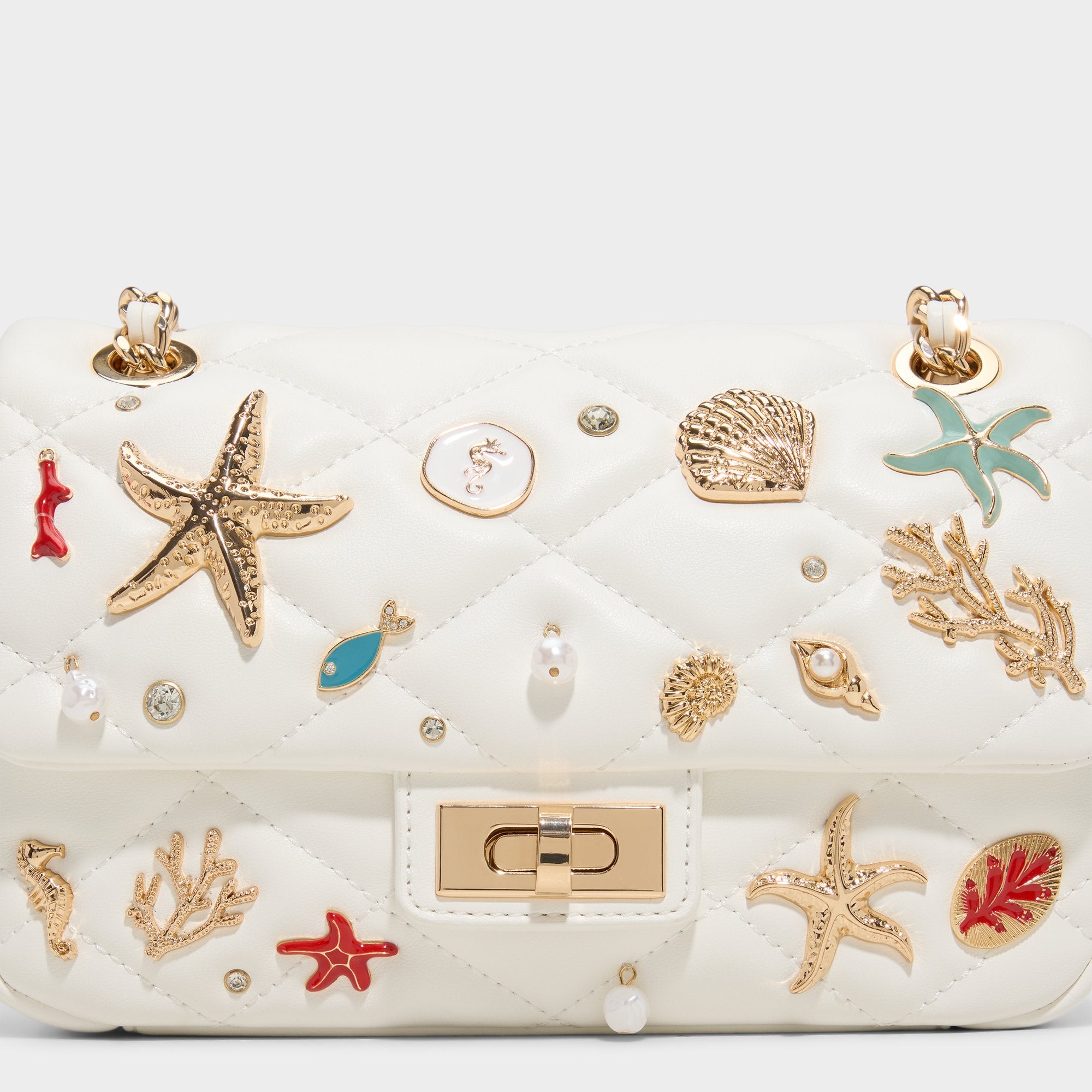 ALDO Shellyann sac bandoulière blanc matelassé breloques