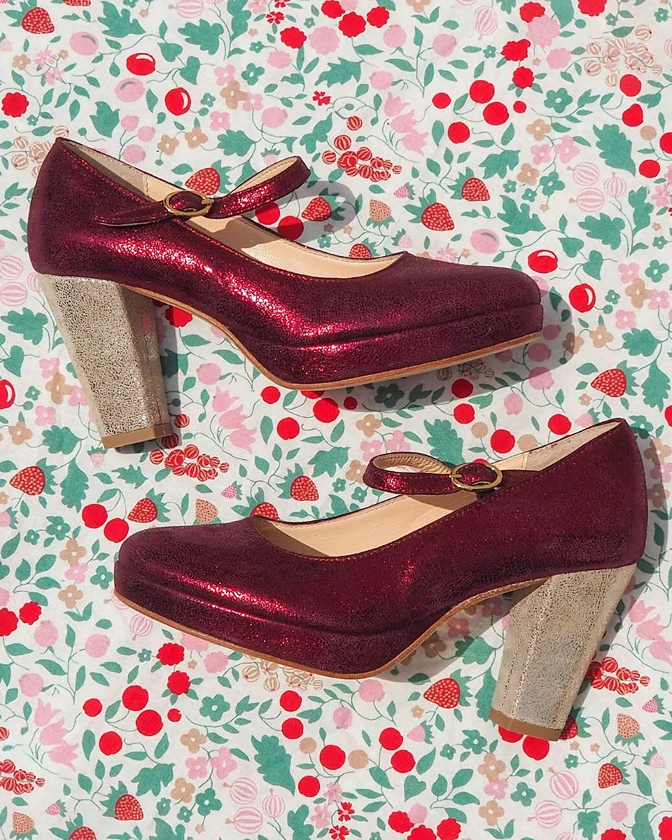 Dessine Moi Un Soulier escarpin plateforme irise grenat champagne 34