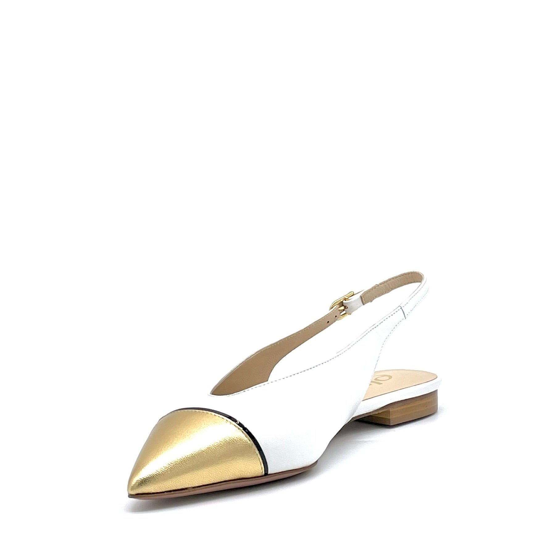 Elata 26206 slingback blanc vernis noir doré talon 1 cm