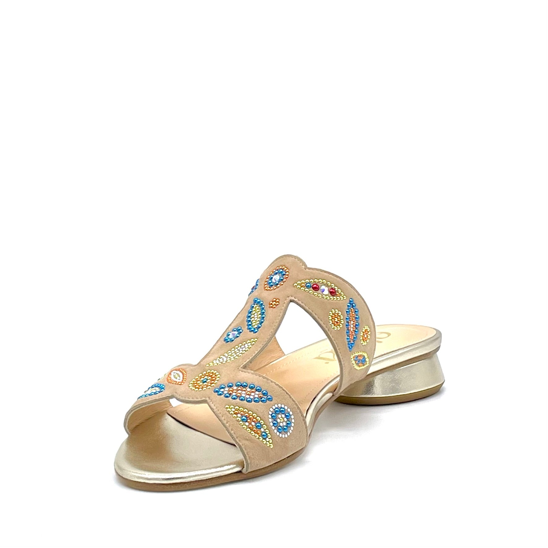 Elata 15181-1 mule suède sable doré strass talon 1 cm