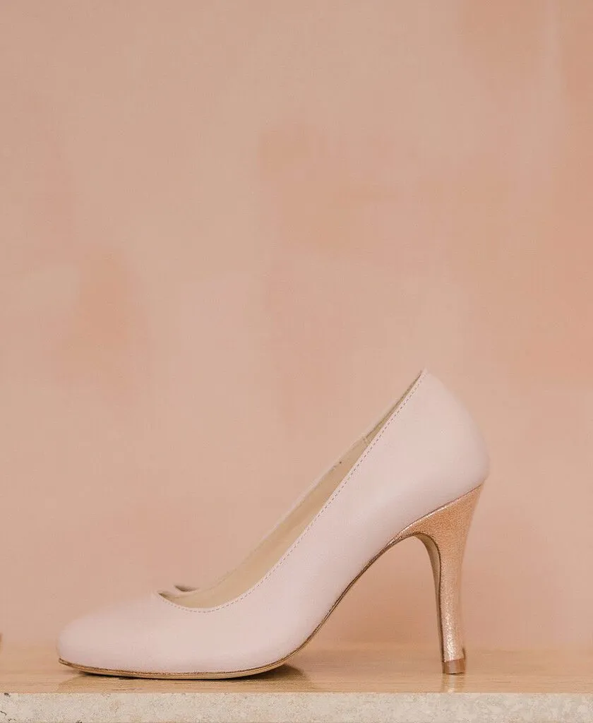 Dessine Moi Un Soulier escarpin bout rond cuir vieux rose or rose