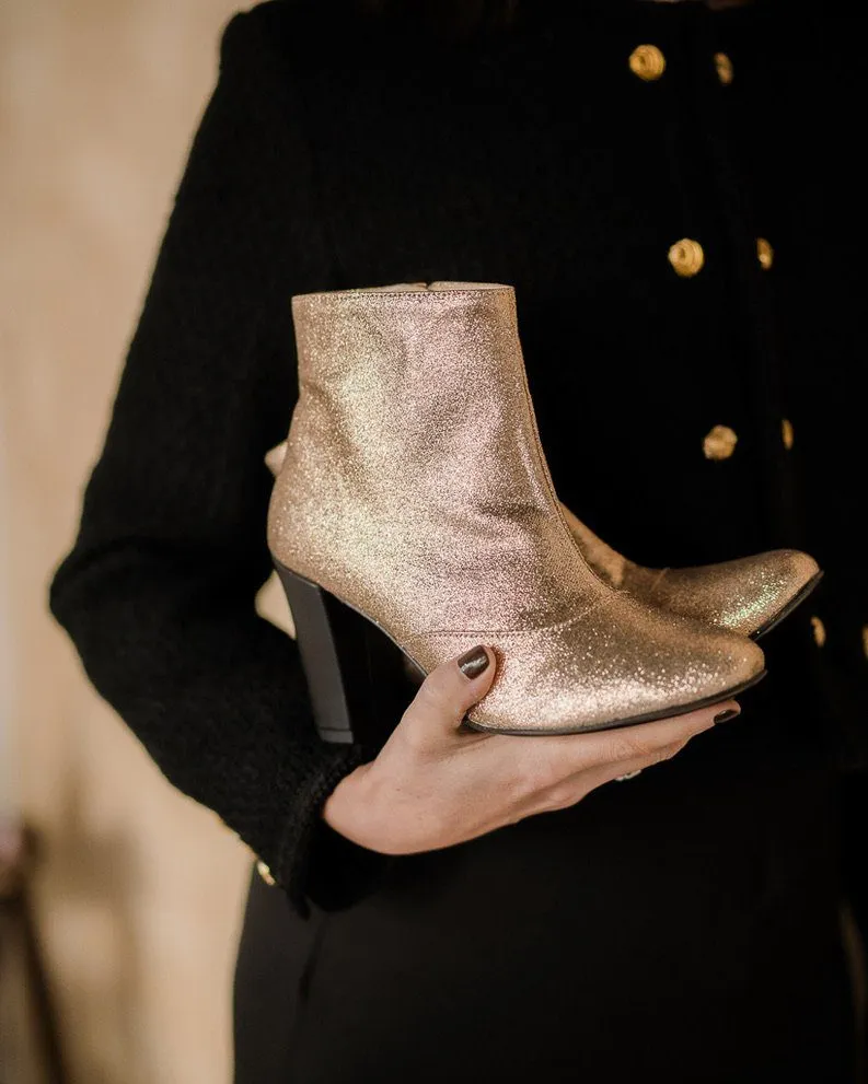 Dessine Moi Un Soulier bottine talon paillettes champagne cuir