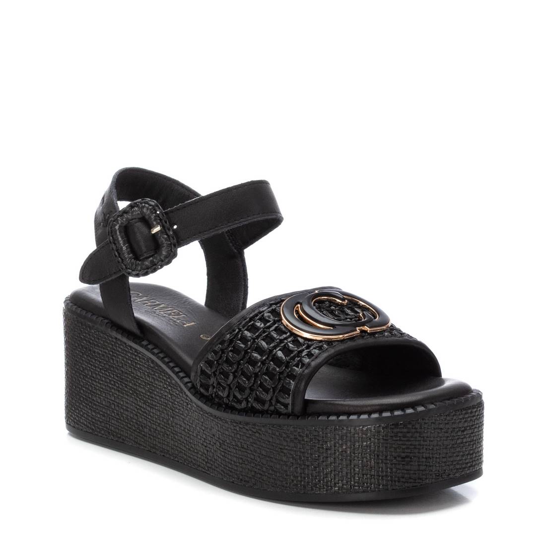 Carmela 16236003 sandales cuir noir compensées