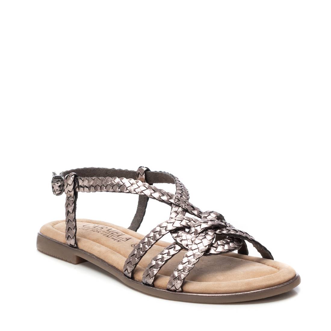 Carmela 16238803 sandales femme gris cuir tressé plat