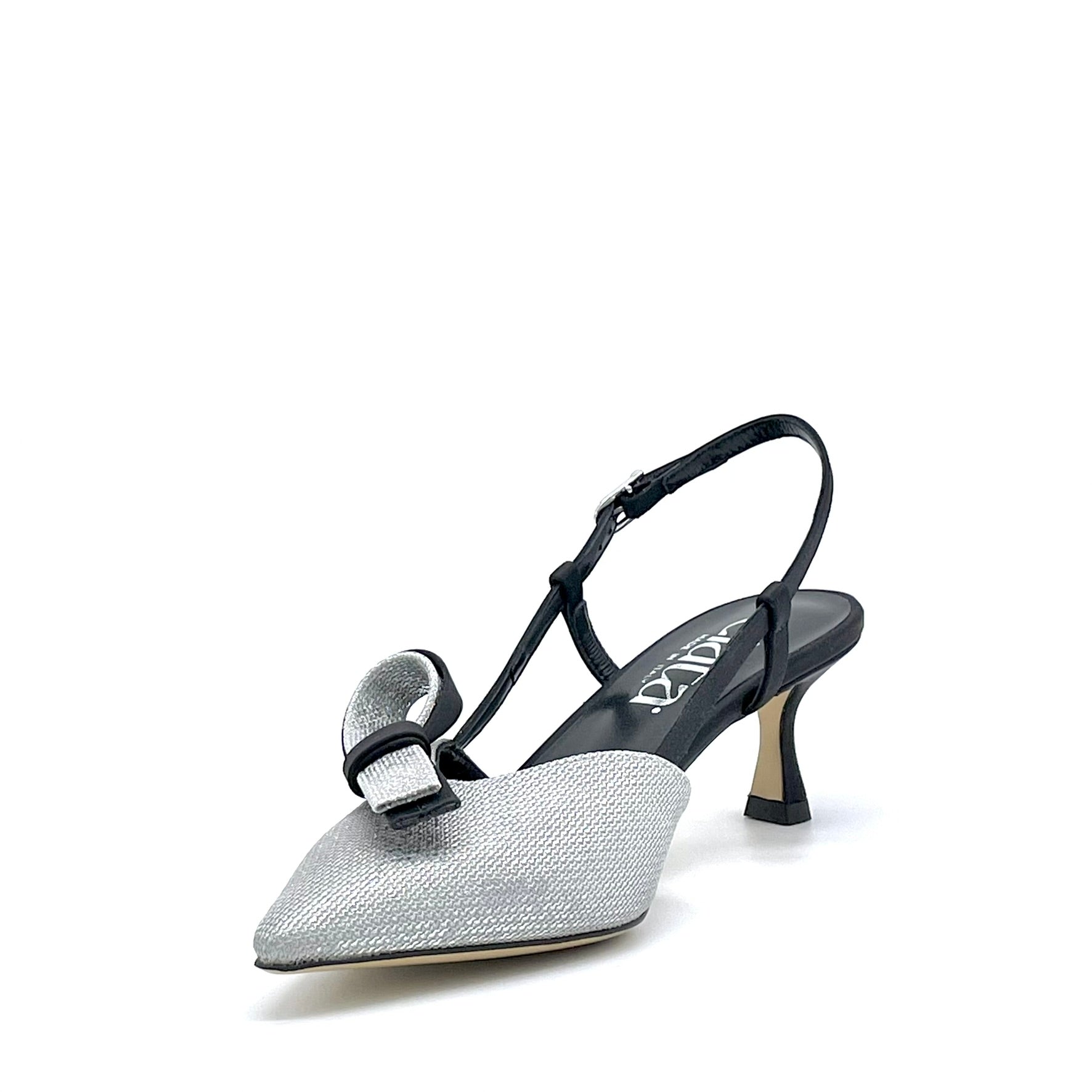ELATA 16143 slingback satin noir argent talon 5,5 cm