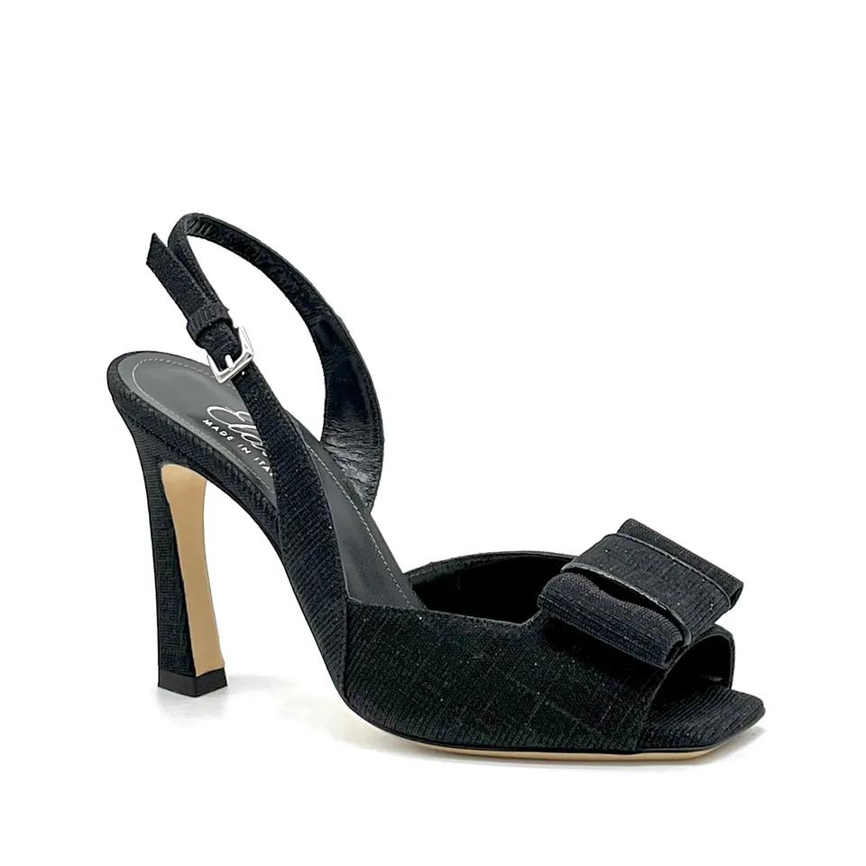 Elata 12104 sandales tissu noir nœud talon 9,5 cm