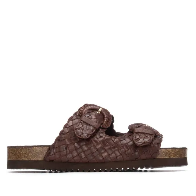 Carmela 16328705 sandales plates marron cuir tressé
