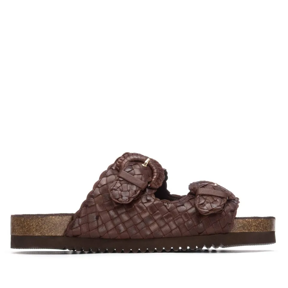 Carmela 16328705 sandales plates marron cuir tressé