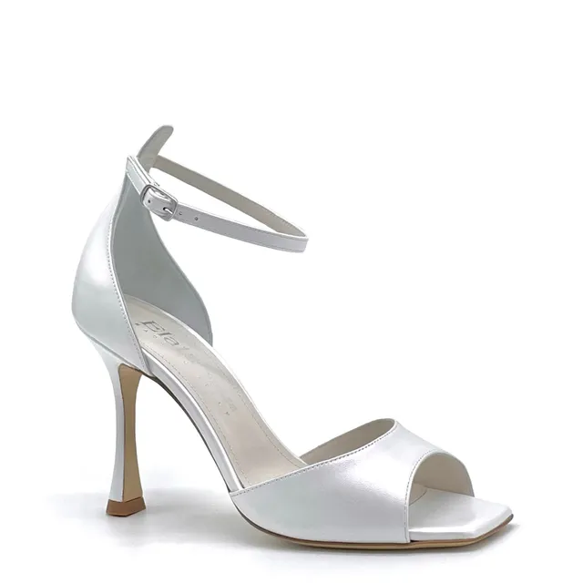 ELATA S2434 sandales mariée cuir perlé blanc talon 9,5 cm