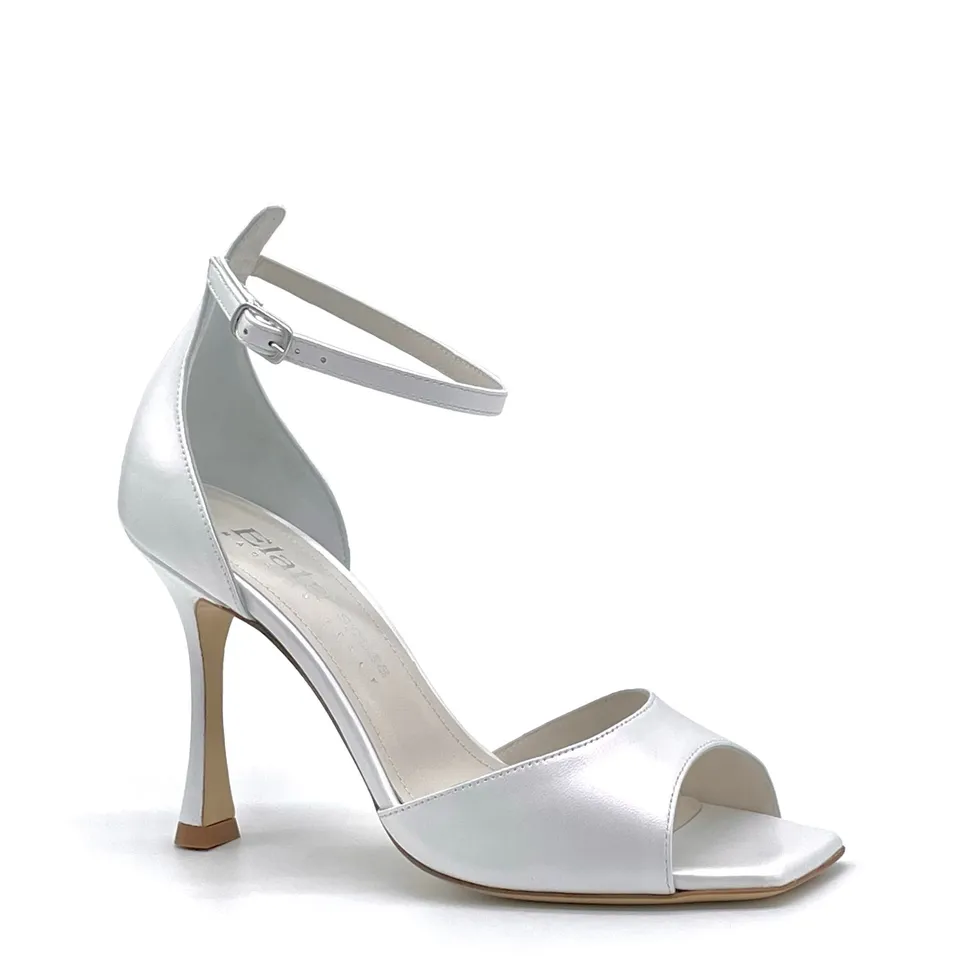 ELATA S2434 sandales mariée cuir perlé blanc talon 9,5 cm