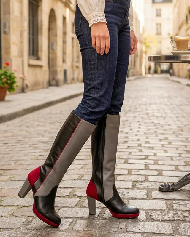 Dessine Moi Un Soulier bottes à talons noires grises bordeaux
