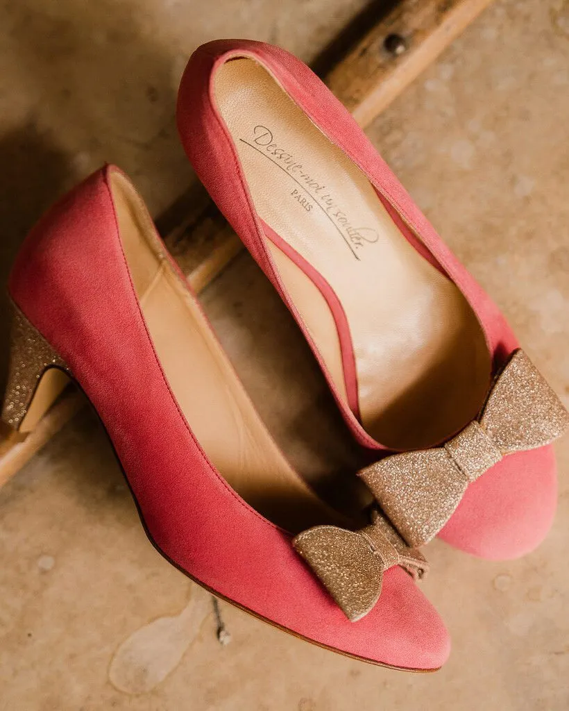 Dessine Moi Un Soulier escarpin velours rose paillettes or pointure 35