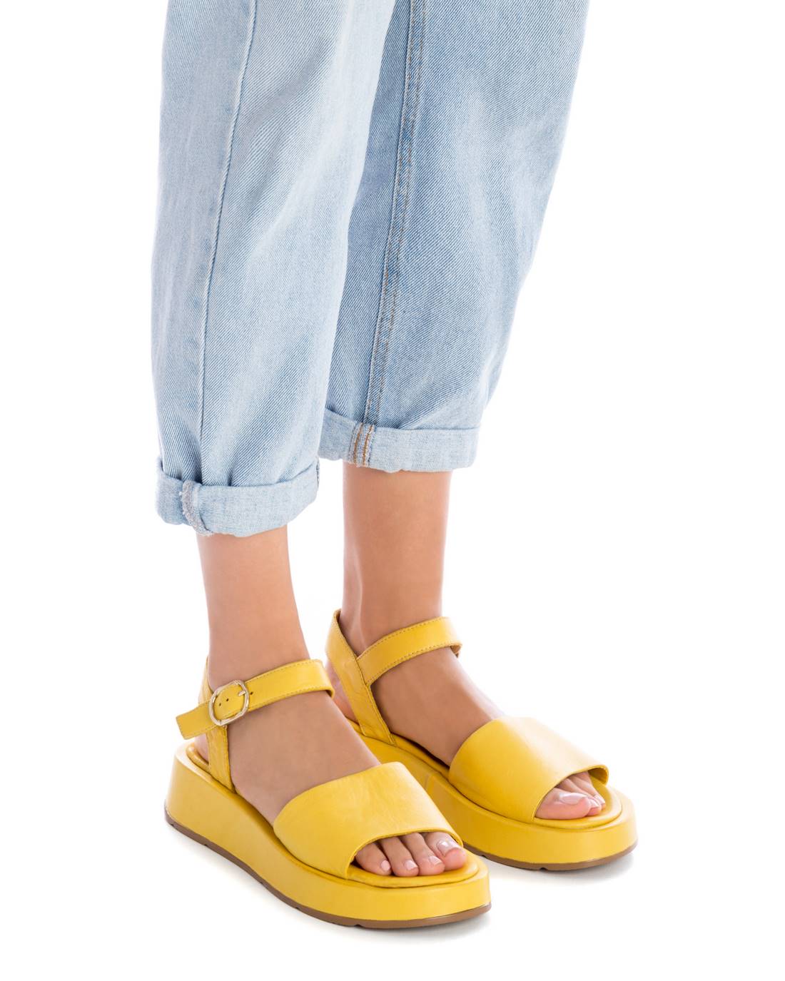 Carmela 16077503 sandales cuir jaune plateforme 4cm