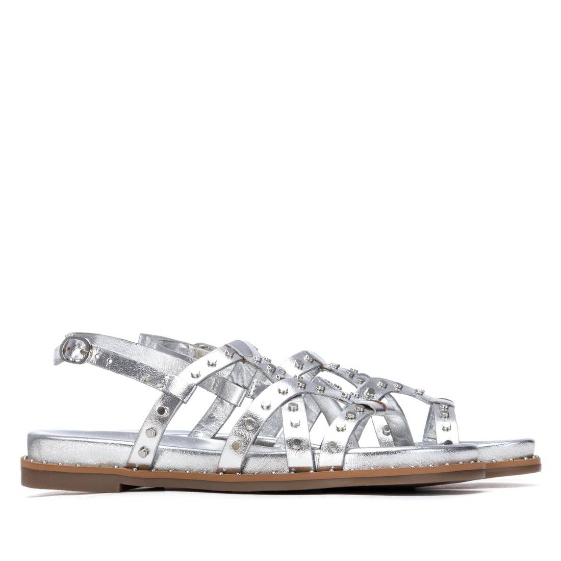 Carmela 16239206 sandale cuir argent talon plat