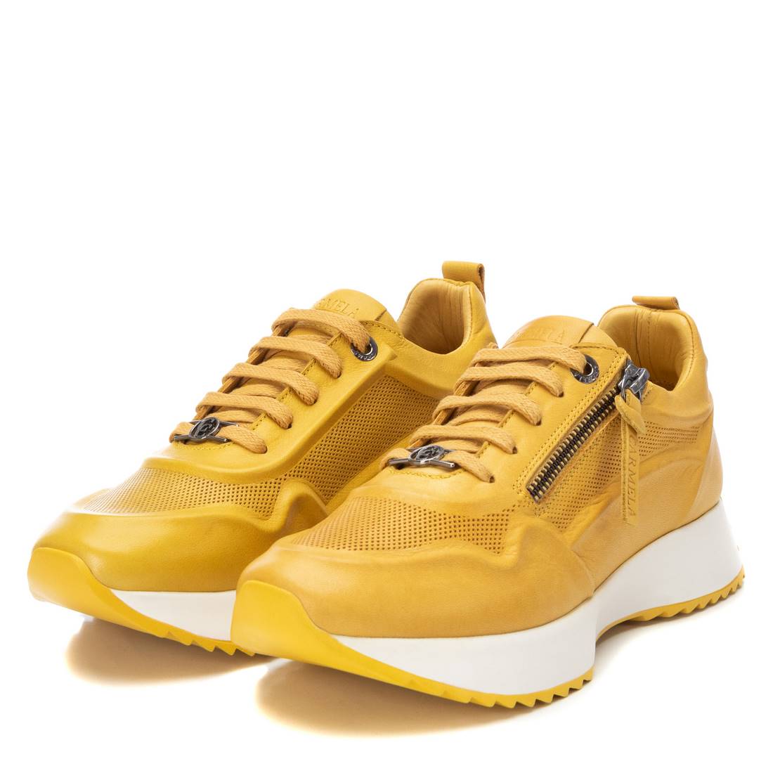 Carmela 16067006 baskets cuir jaune fermeture éclair talon plat