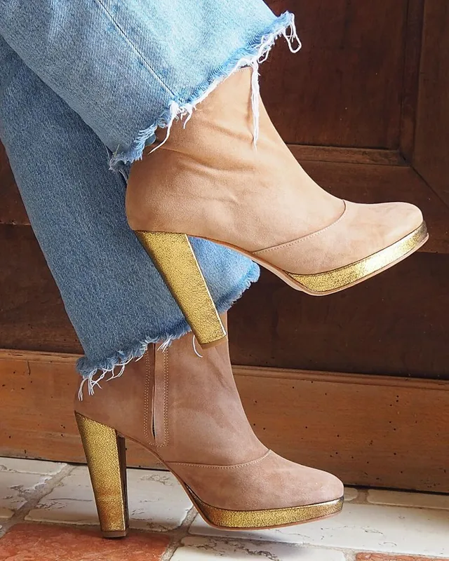 Dessine Moi Un Soulier bottine plateforme bois de rose irisé bronze