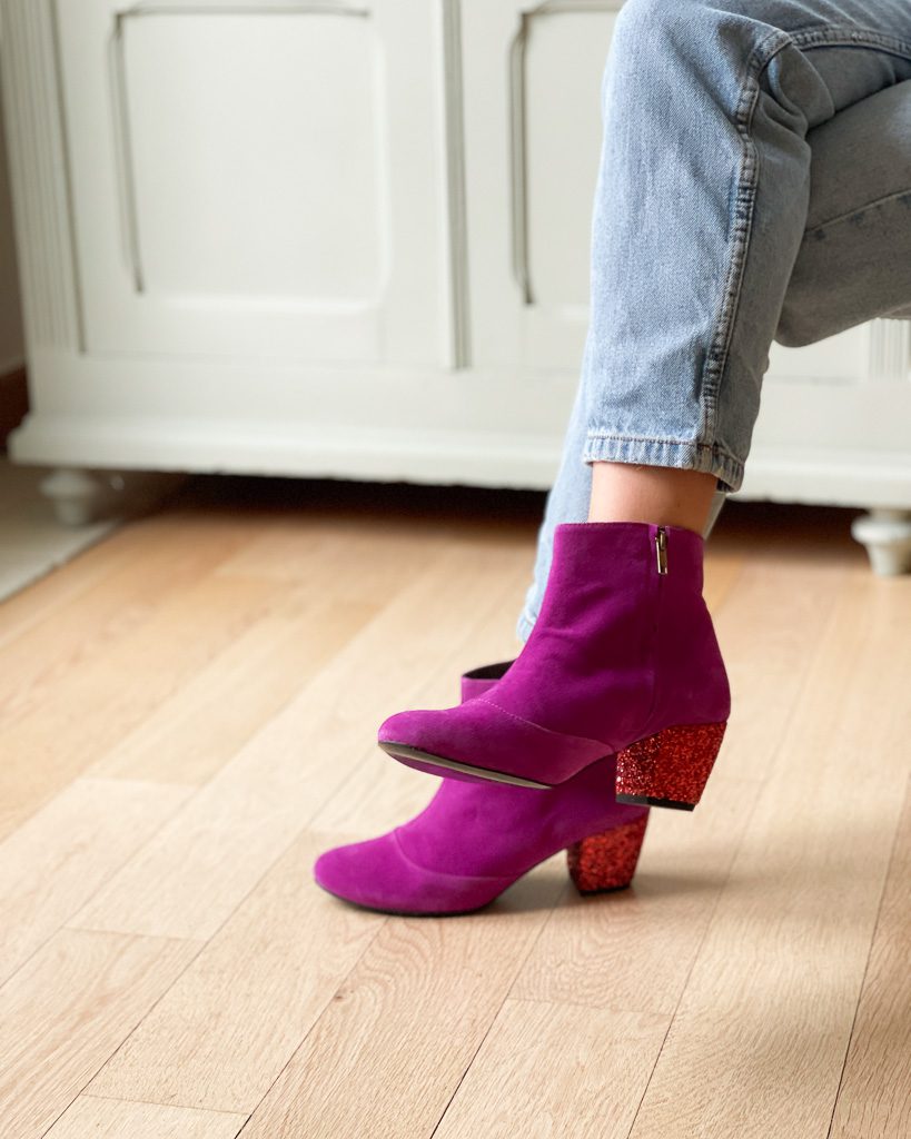 Dessine Moi Un Soulier bottine velours rose vif glitter rouge 38