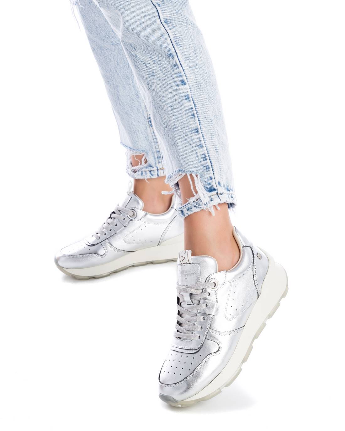 Carmela 16075302 basket femme cuir gris métalisé lacets