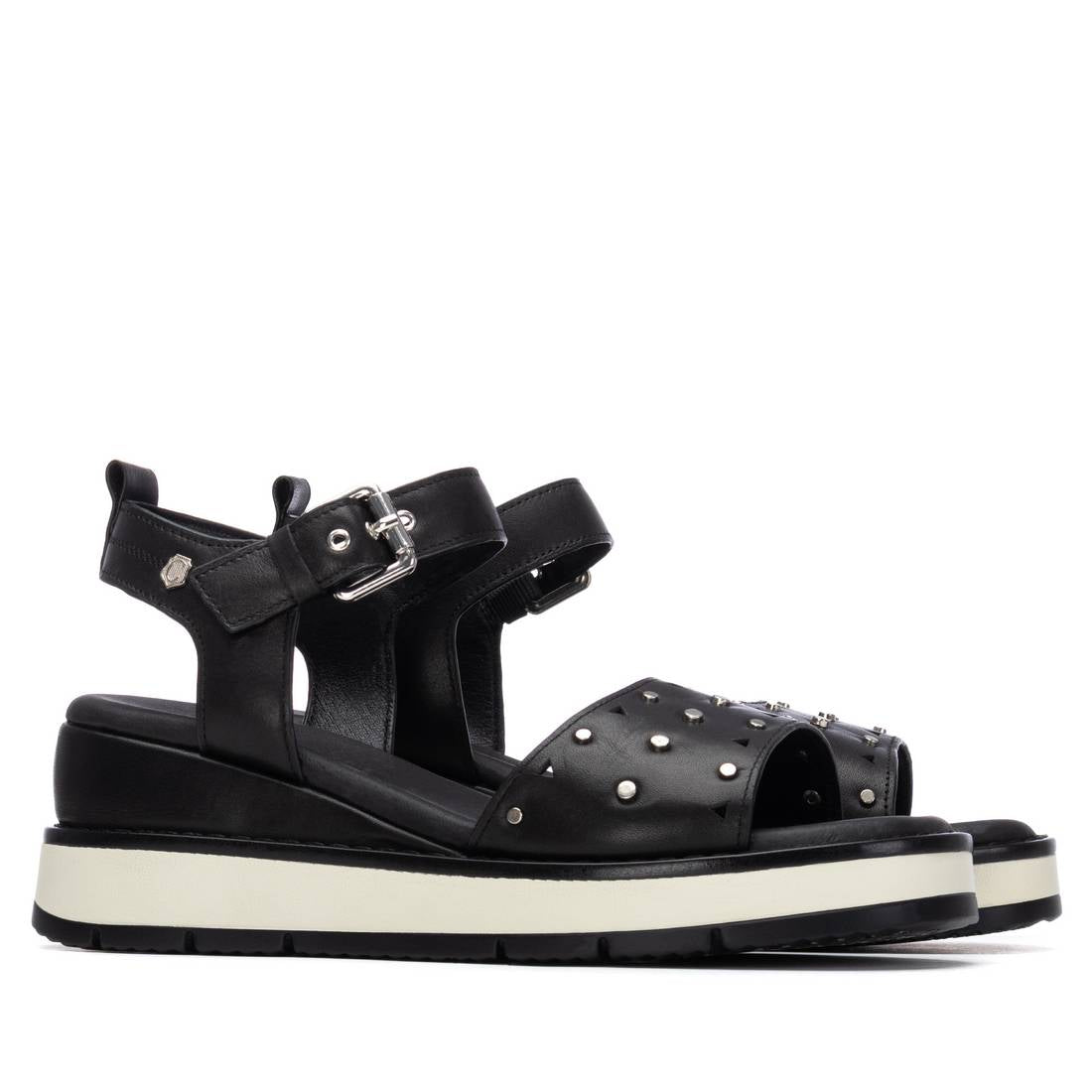 Carmela 16324803 sandale cuir noir compensée