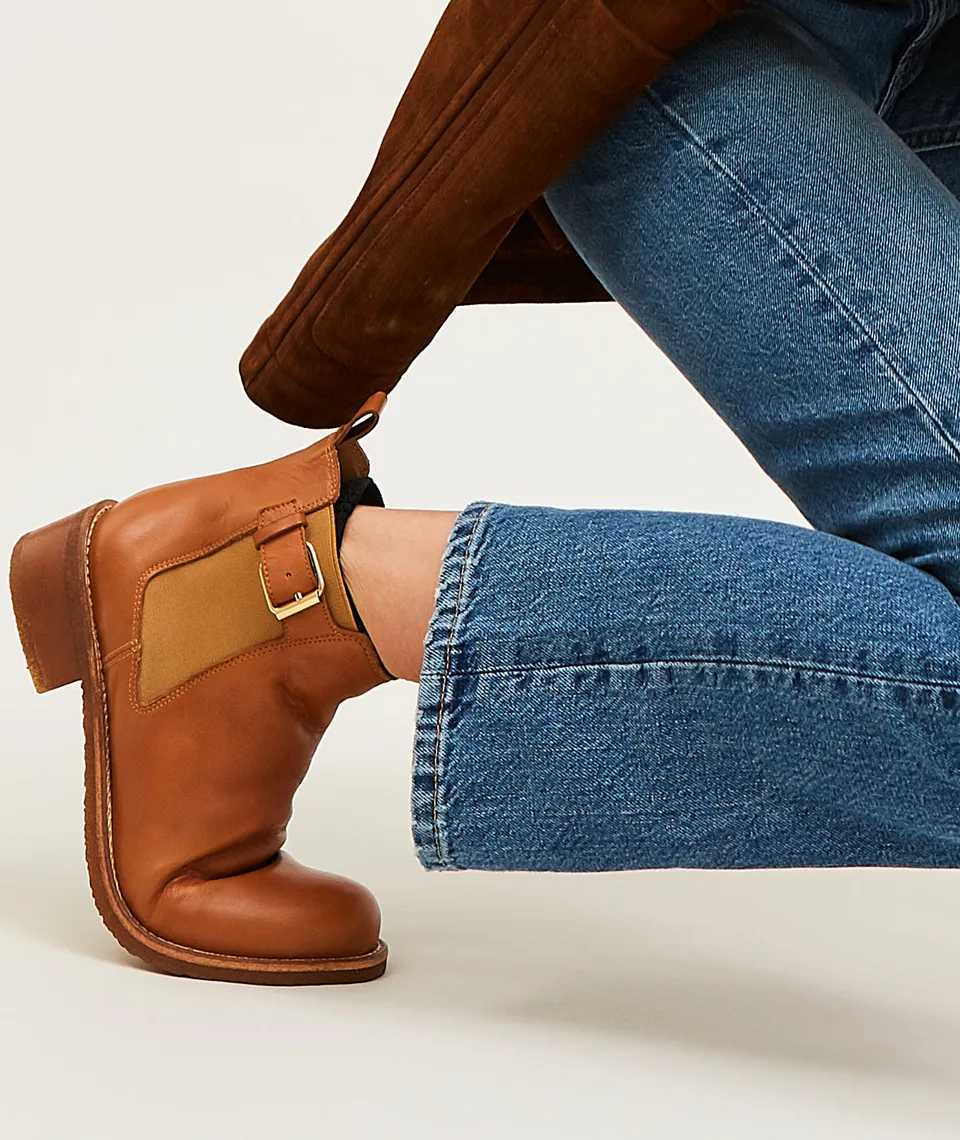 Tila March Elastique bottine cuir camel petit talon
