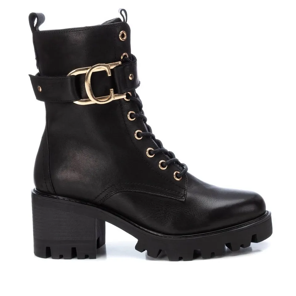 Carmela 16107502 boots femme cuir noir militaire talon 7 cm