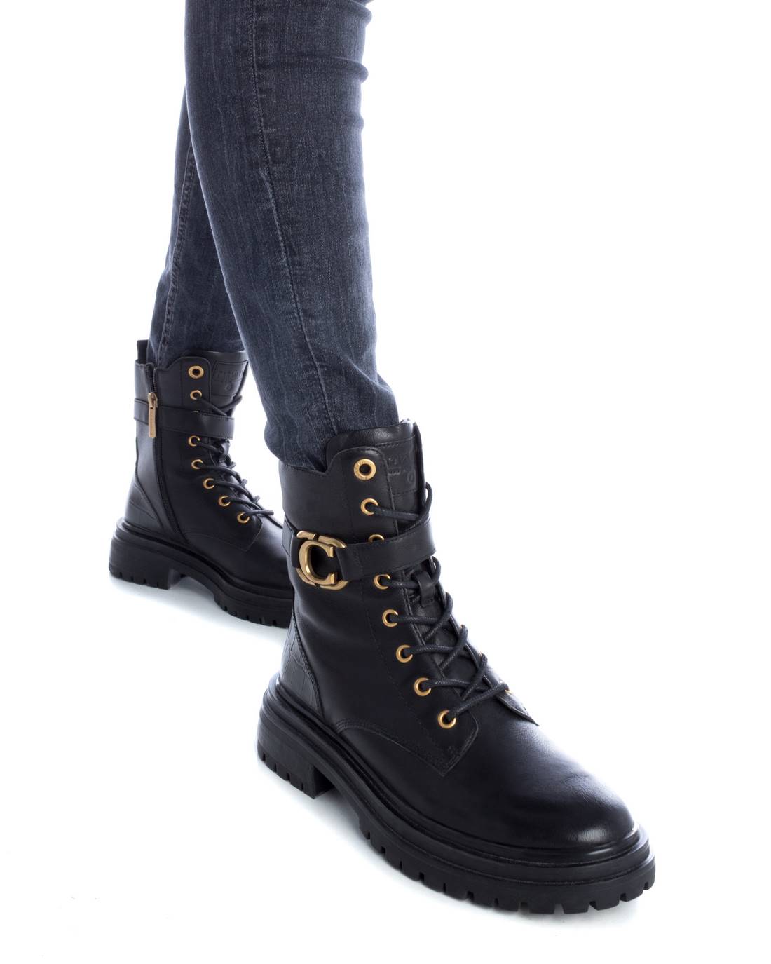 Carmela 16089101 bottine cuir noir militaire