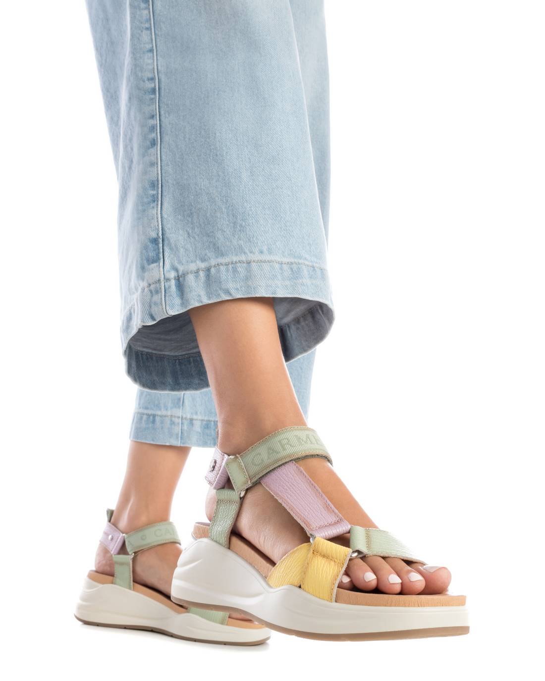 Carmela 16155104 sandale verte cuir scratch plat