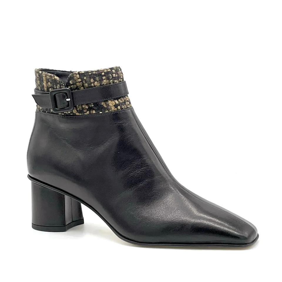 ELATA 54547 bottine cuir noir tweed talon 5,5 cm