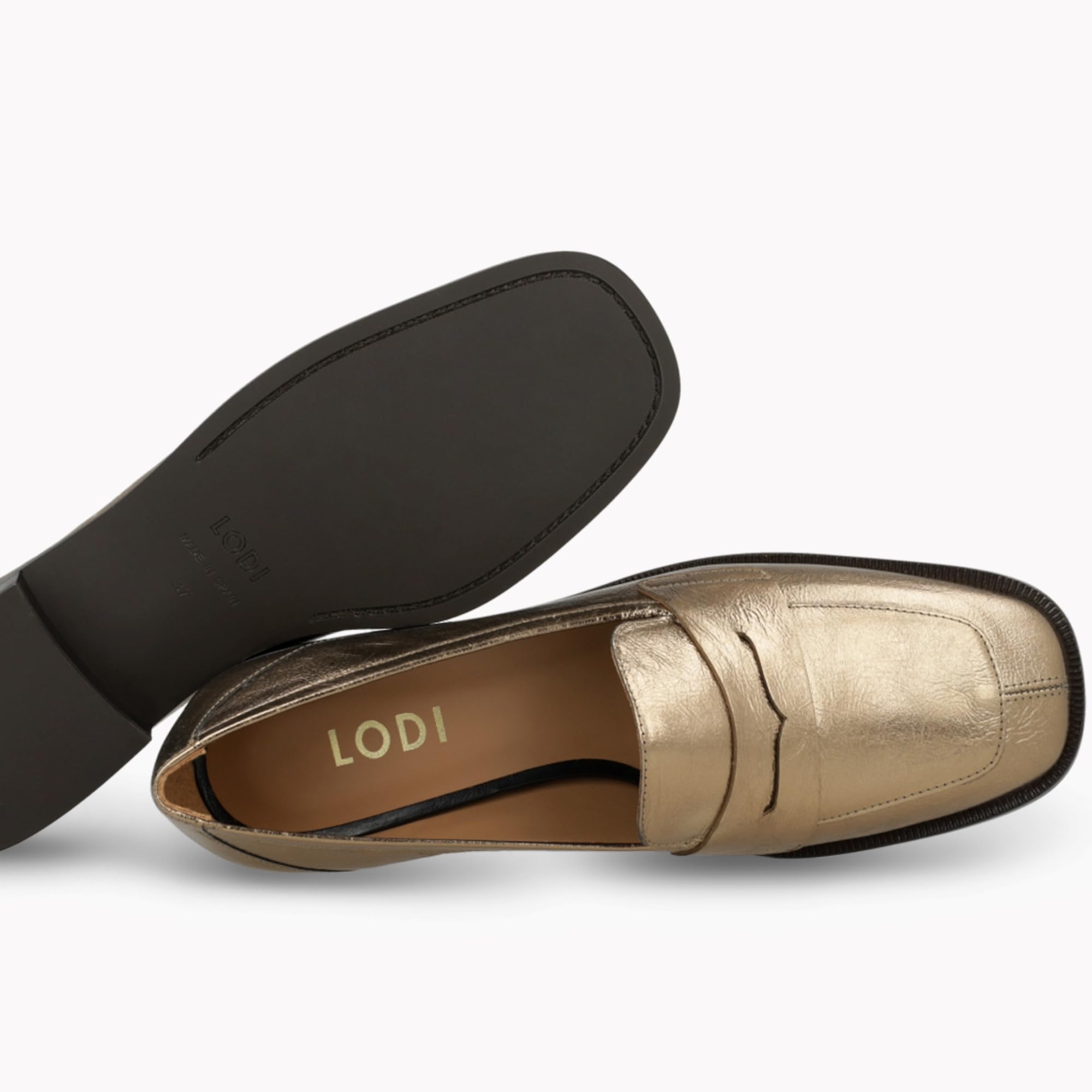 LODI BERECO mocassins dorés cuir métallisé