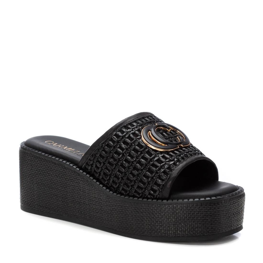 Carmela 16223501 sandale compensée noir raphia